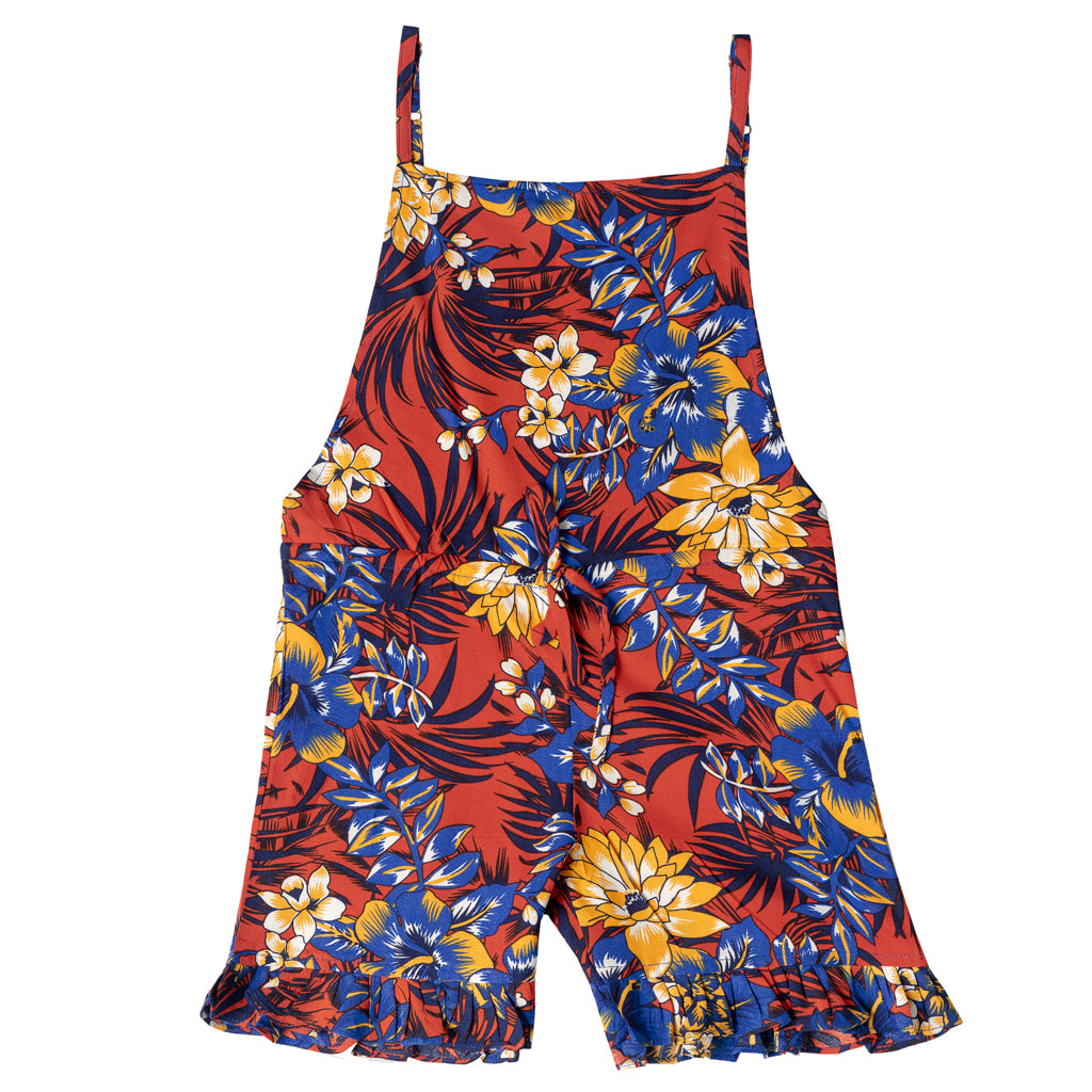 Girls Red Floral Print Jumpsuit