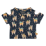 Girls Navy Blue All Over Camel Printed Crop Top