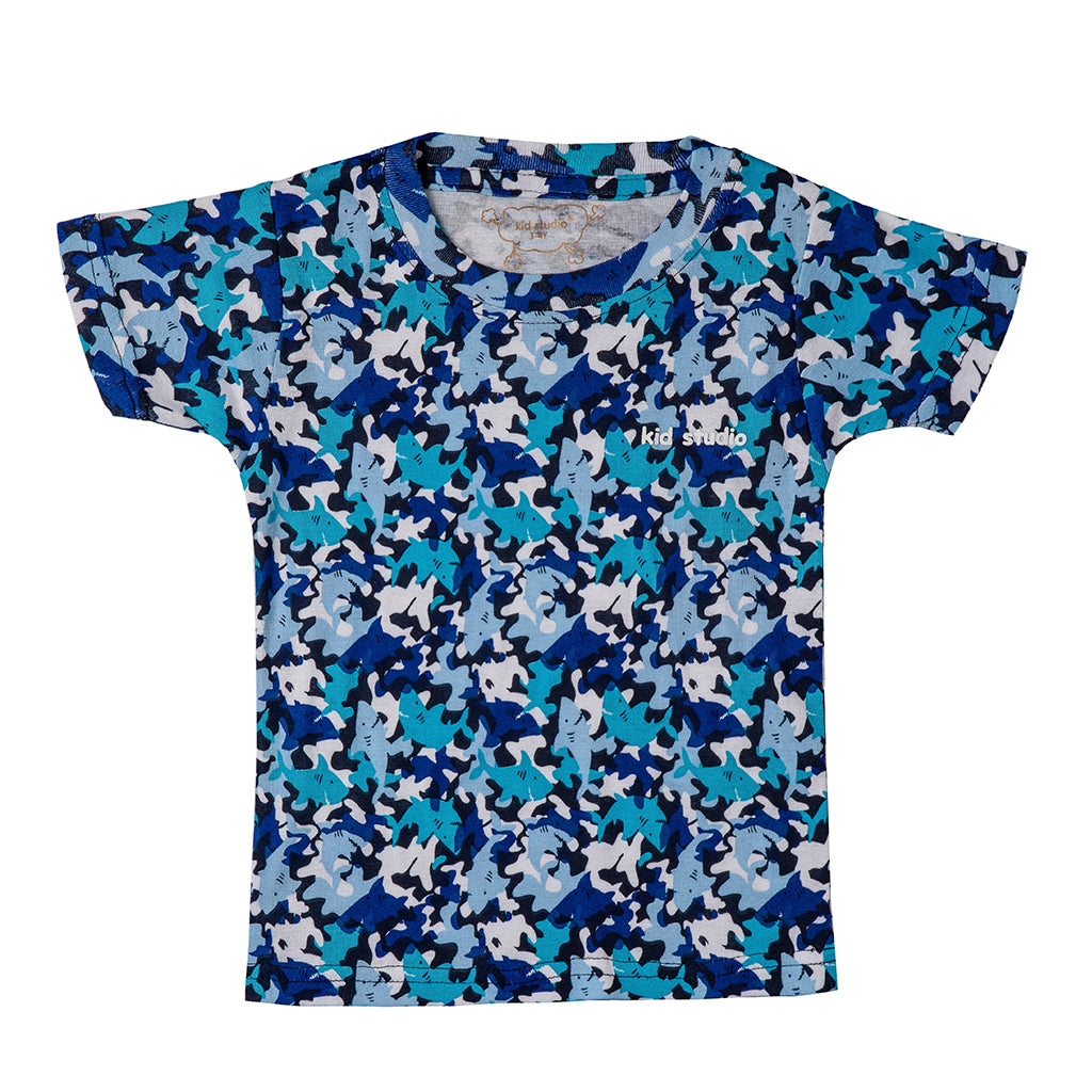 Boys Blue Camouflage Print T-shirt