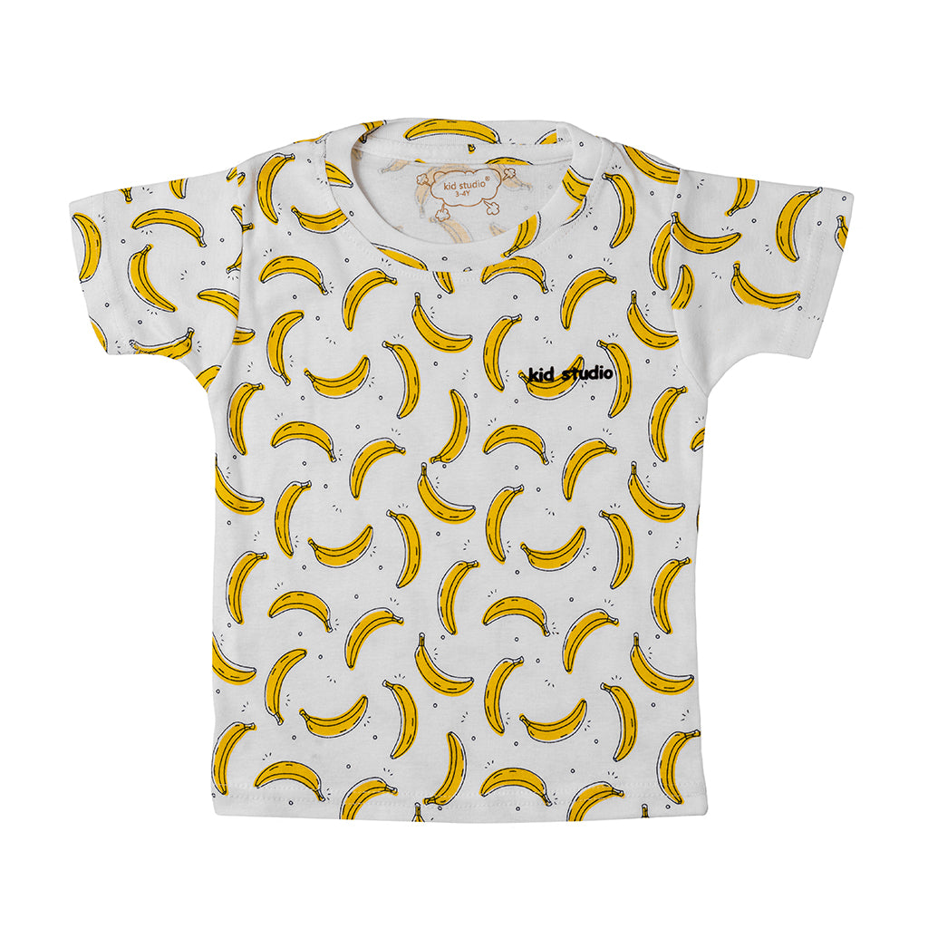 Boys White Banana Print T-shirt