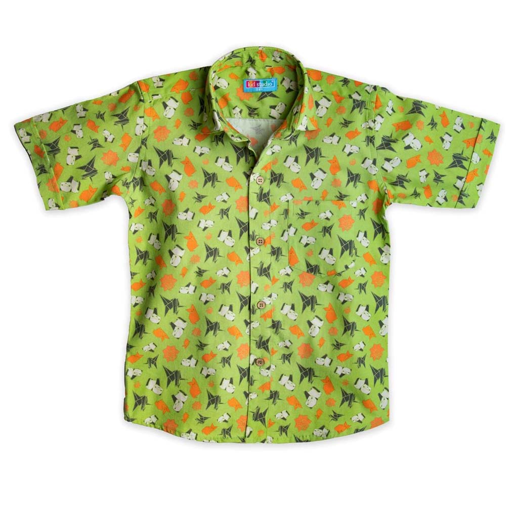 Boys Lime Green Panda Print Shirt