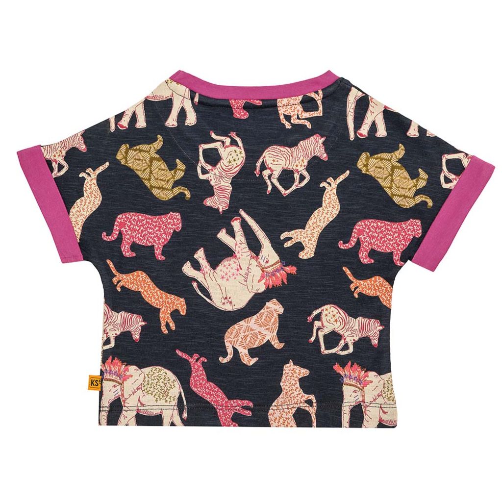 Girls Navy Blue & Pink Animal Print Crop Top