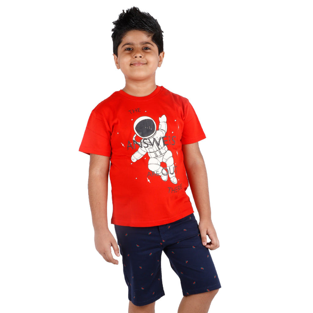 Boys Red Astronaut Print T-shirt