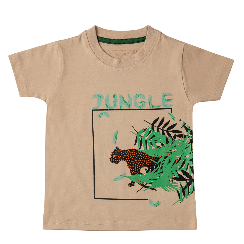 Boys Beige Leopard Print T-shirt