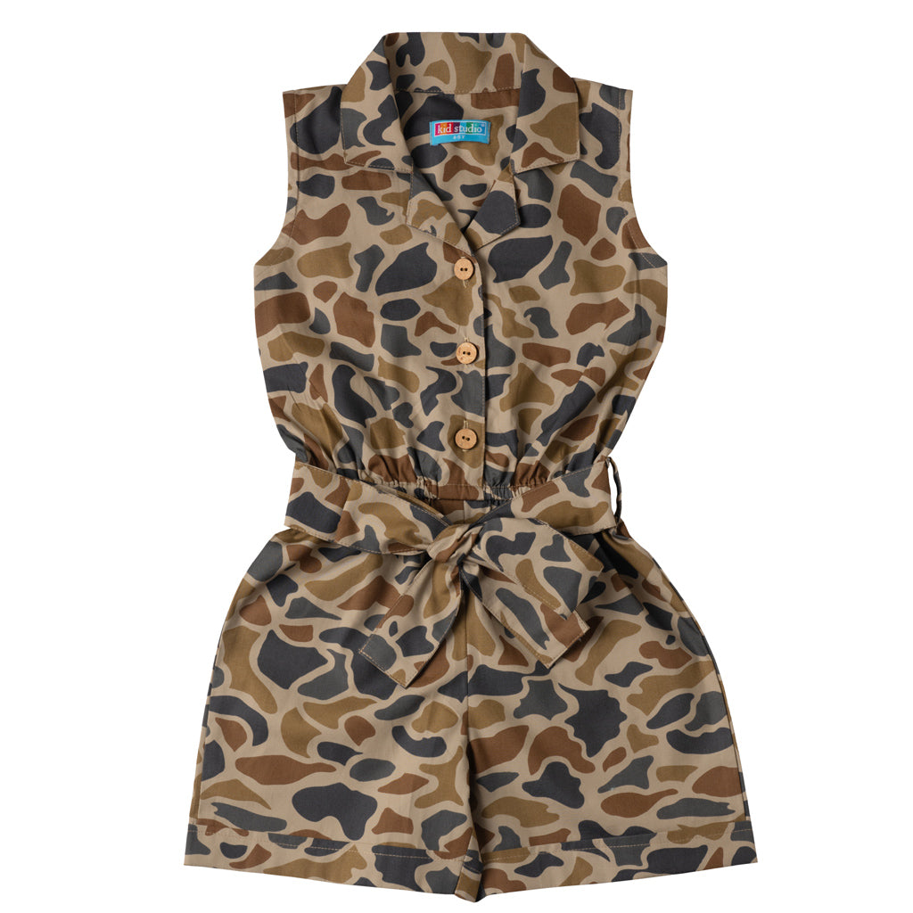 Girls Brown Camouflage Jumpsuit