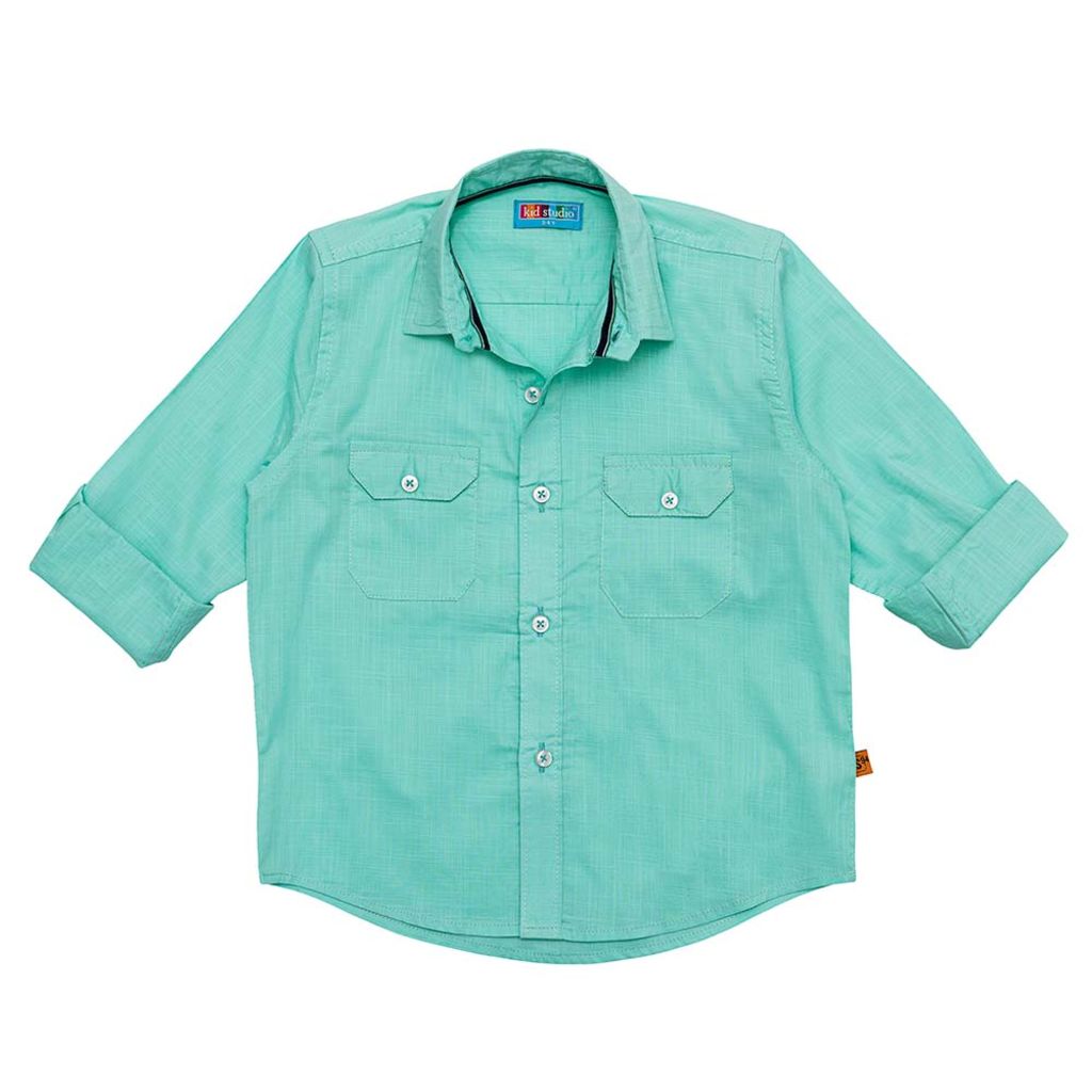 Boys Sea Green Cotton Slub Shirt