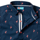 Boys Navy Flamingo Print Shirt
