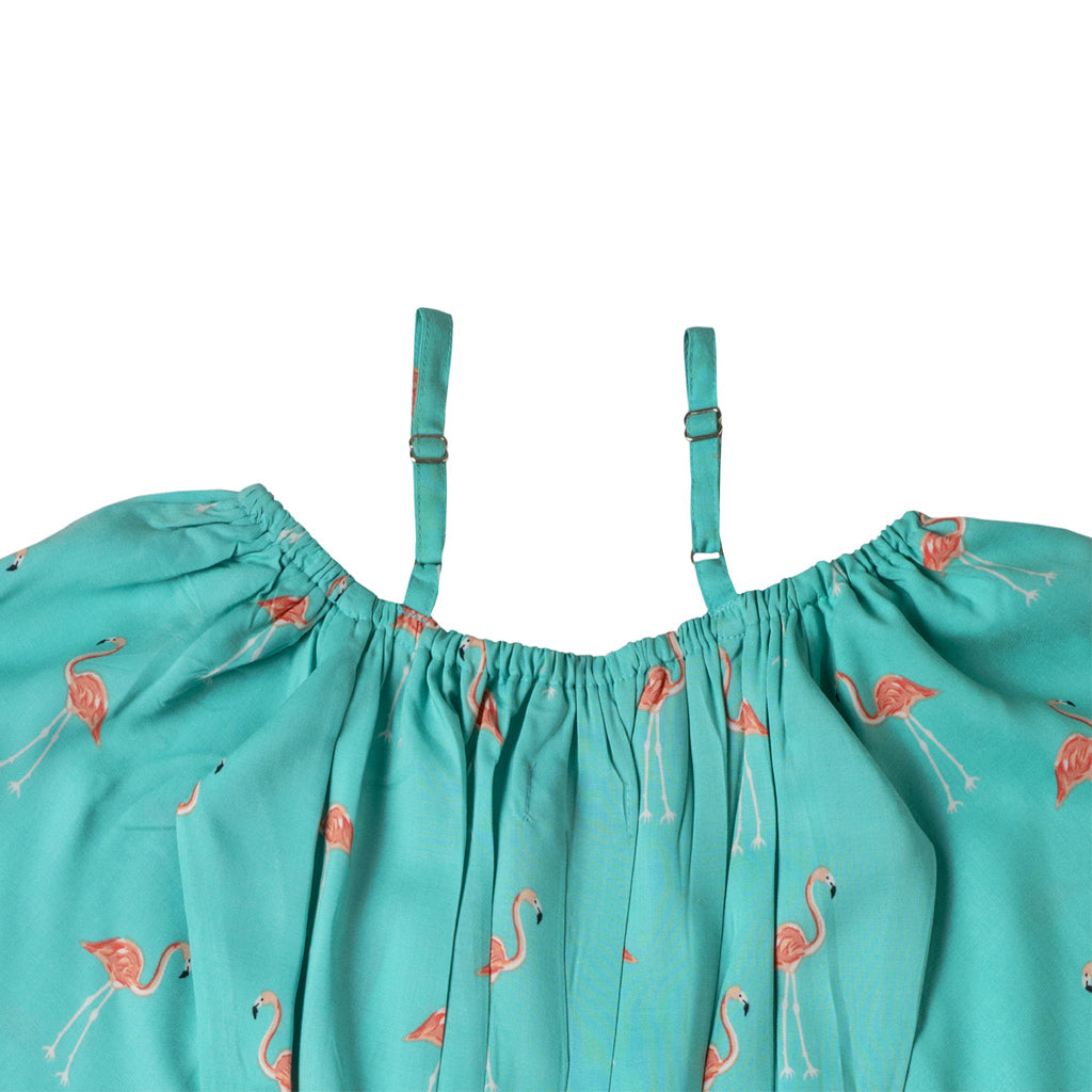 Girls Aqua Blue Flamingo Print Jumpsuit