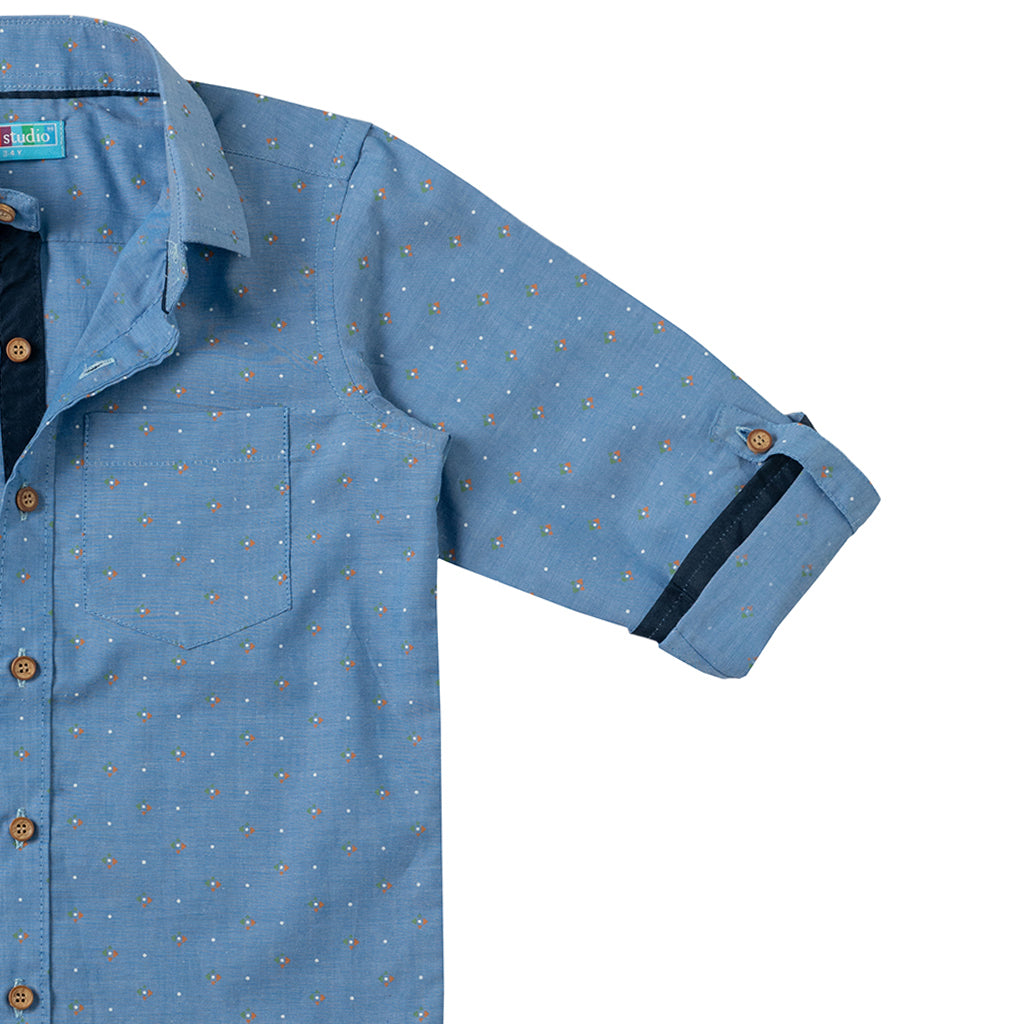 Boys Blue Polka Dots Print Shirt