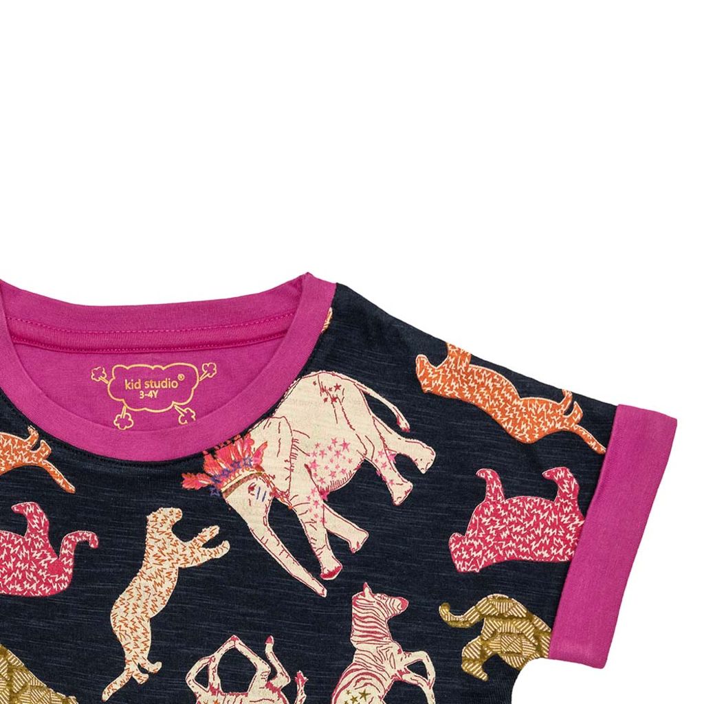 Girls Navy Blue & Pink Animal Print Crop Top