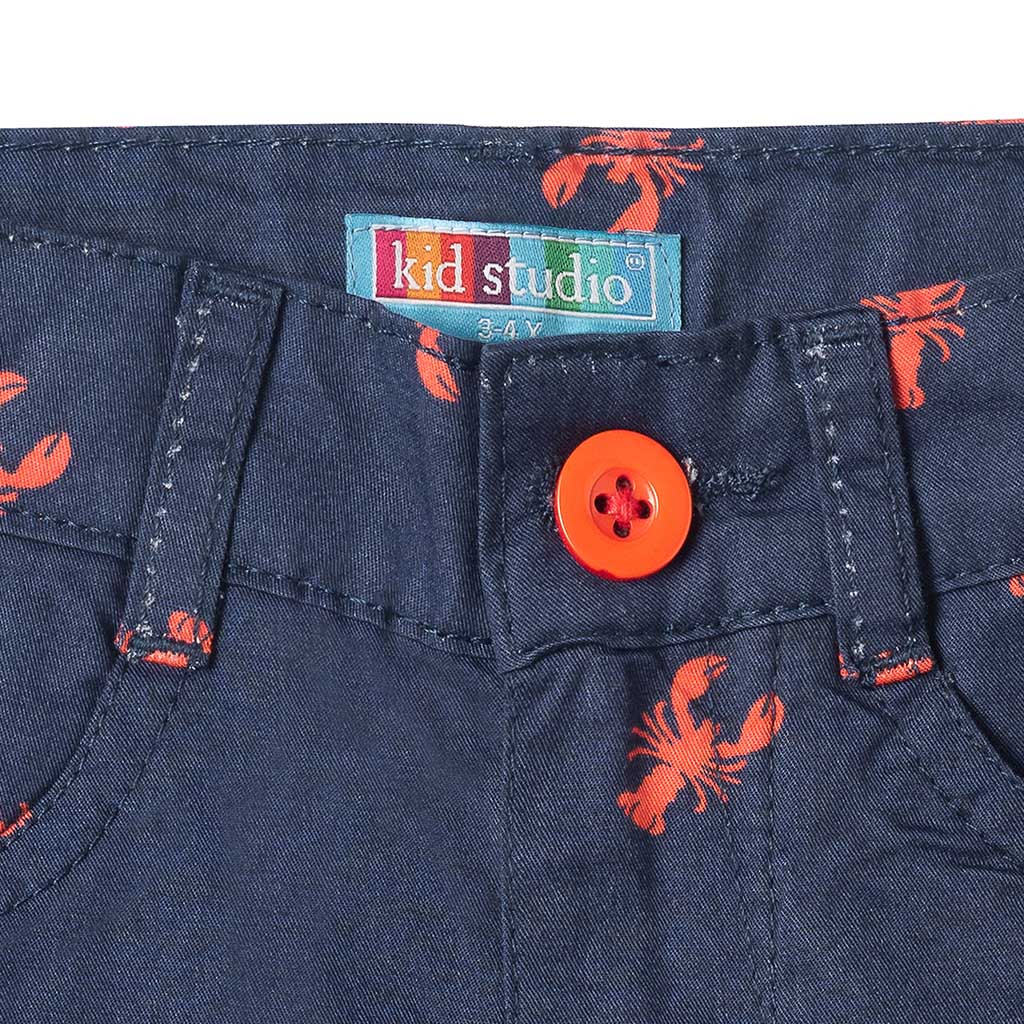Boys Dark Blue Crab Print Shorts