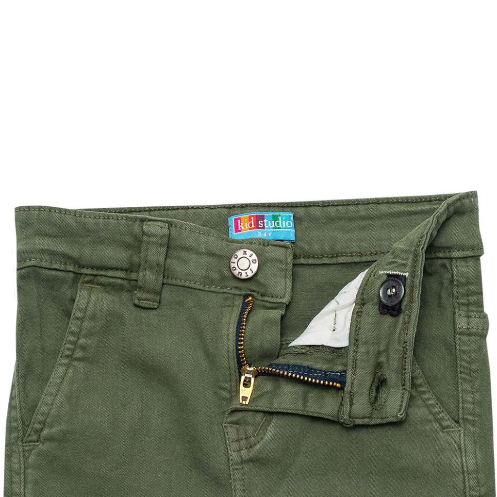 Boys Olive Green Cargo Stretch Joggers