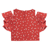 Girls Red Floral Printed Cotton Top