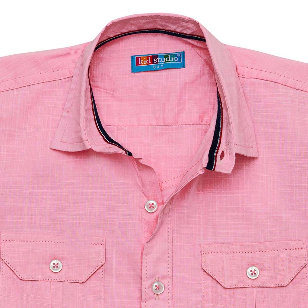Boys Pink Cotton Slub Shirt