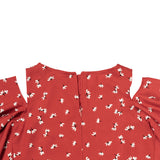 Girls Red Floral Printed Cotton Top