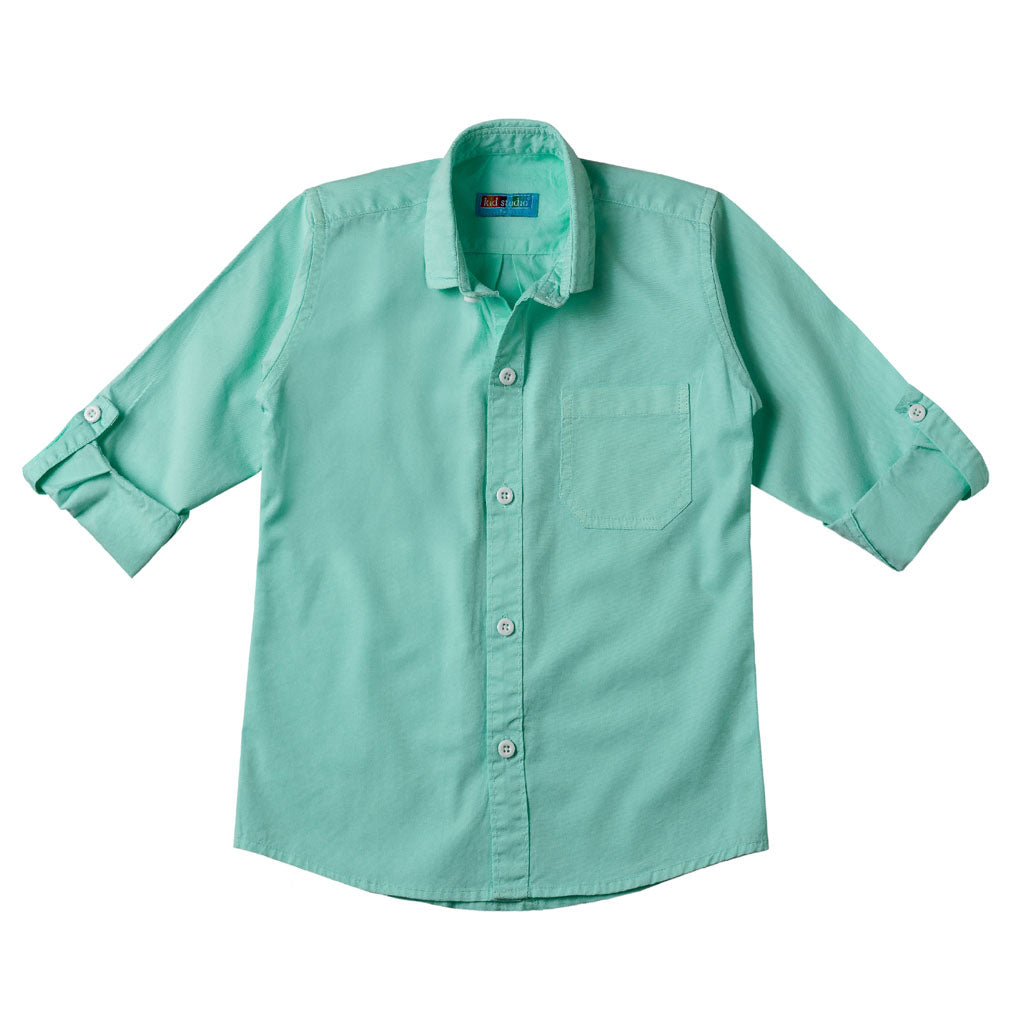 Boys Mint Green Cotton Twill Shirt