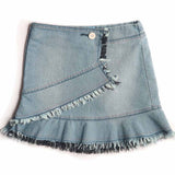 Girls Light Blue Distressed Denim Skirt