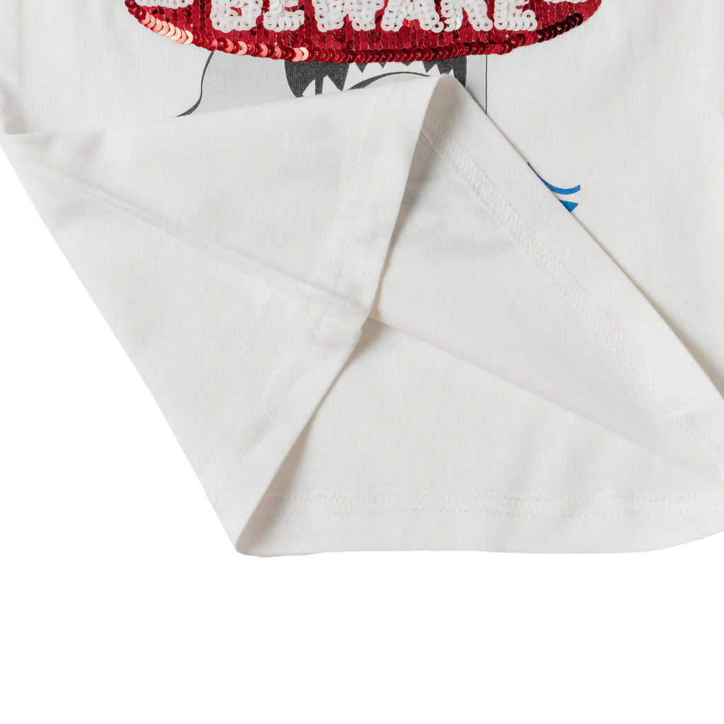 Boys White Shark Print Sequin T-shirt