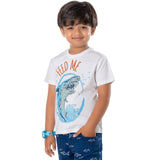 Boys White Shark Print T-shirt