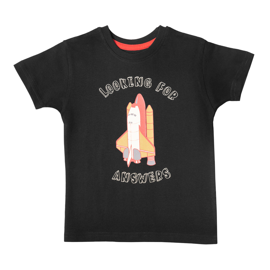 Boys Black Space Shuttle Print T-shirt