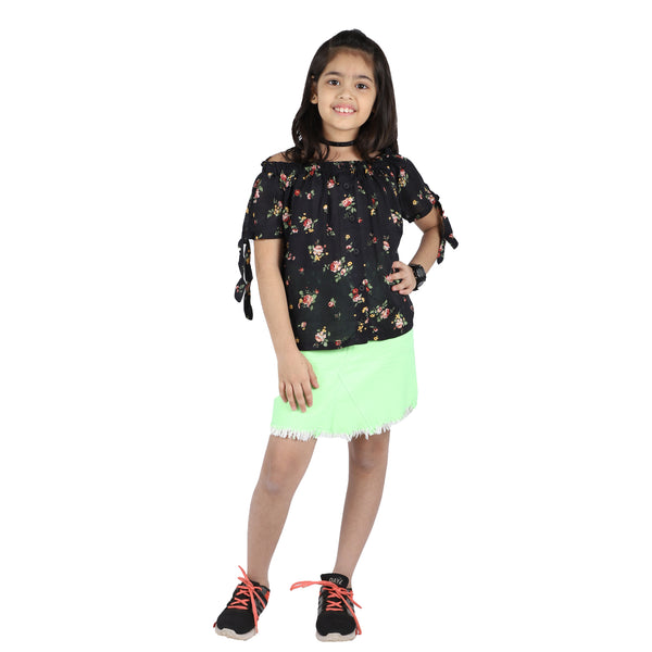 Buy Girls Black Floral Cotton Top online at best prices | kidstudio