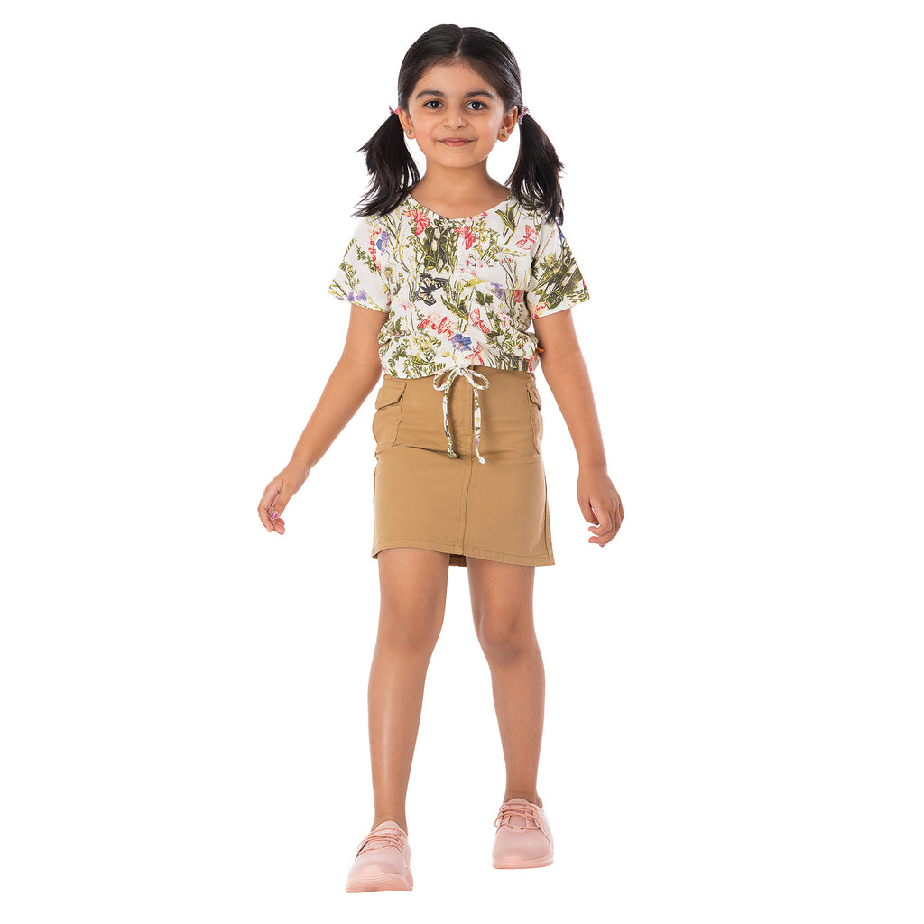Girls Brown Cotton Stretch Skirt